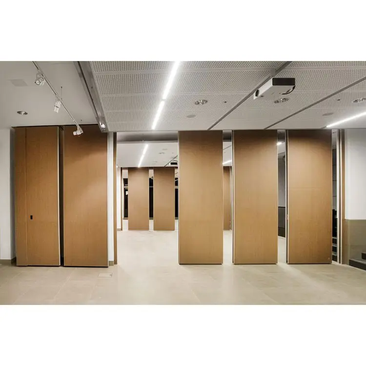 Marco de aluminio con acabados personalizables, divisor móvil acústico de madera plegable deslizante, divisorio de pared temporal para oficinas y hoteles