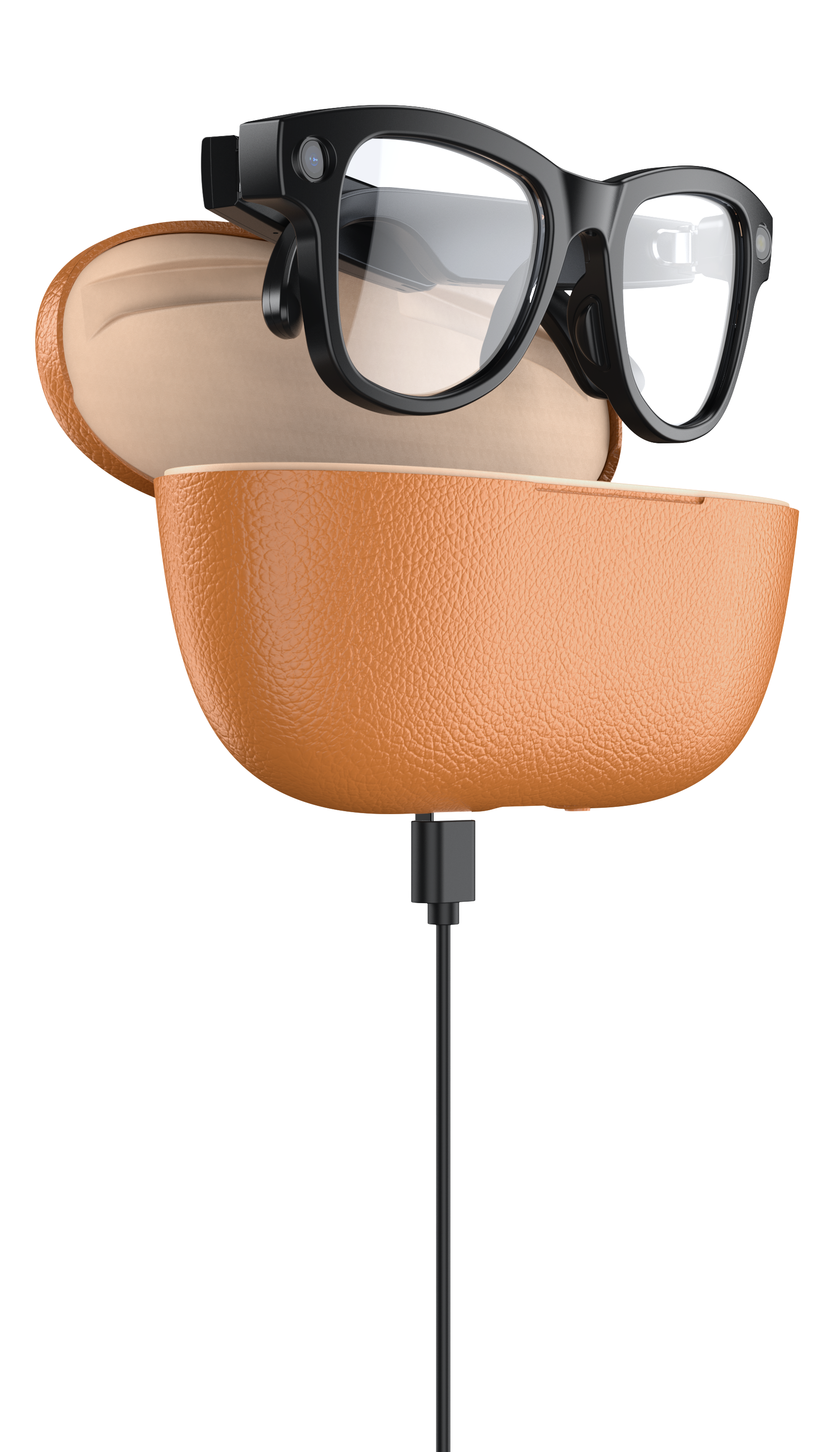 Glasses with brown charging case