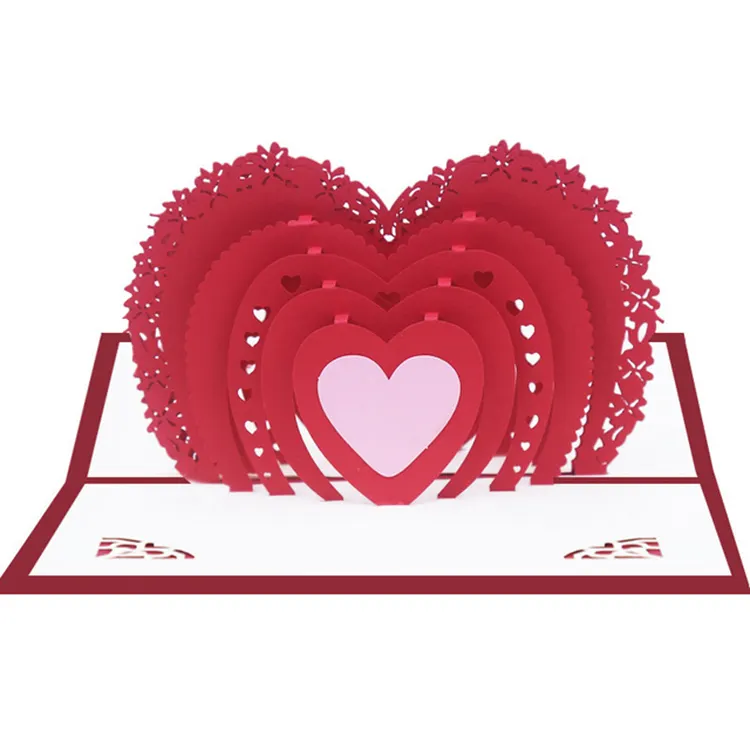 Tarjetas Pop-Up 3D de corazón rojo personalizadas, 10x15 cm, tarjetas de felicitación hechas a mano de San Valentín