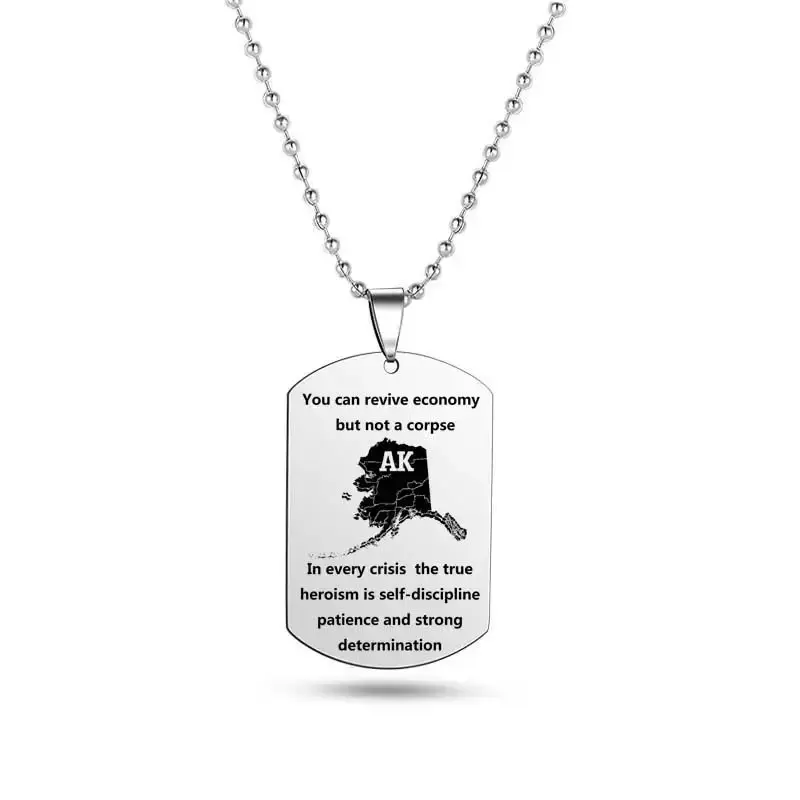 Alaska Alabama stainless steel pendant necklace with maps of 50 states in the United States
