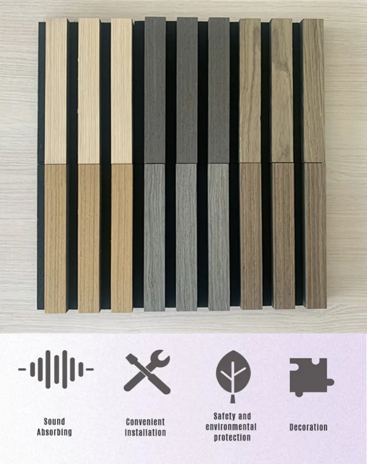 Panel dinding akustik poliester Slat kayu lapisan putih tersertifikasi untuk perubahan dalam ruangan