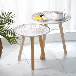 圆形嵌套桌一套2张白色边桌咖啡茶几 - Product Image 1