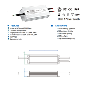 Clase 2 Multicanales 1-5 Salidas Entrada regulable 100-277Vac Led Driver 60W 12V 24V Impermeable para tira Led y señalización - Product Image 5