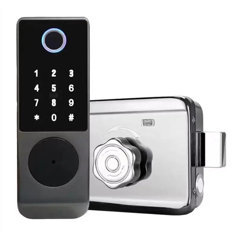 Smart Outside Waterproof Fingerprint Password TTlock Tuya App Remote Unlock With Card Key Support 8 Languages Smart Rim Lock