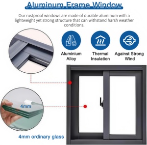Precios directos de fábrica Ventanas correderas de aluminio personalizadas Marco negro Diseño moderno de doble acristalamiento Ventana de ahorro de energía - Product Image 2