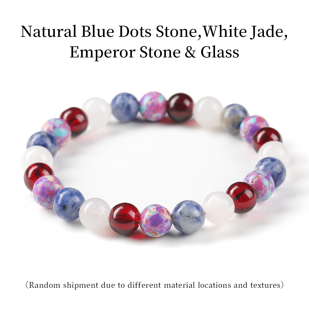 Pierre naturelle à points bleus, Jade blanc, Pierre empereur et Verre