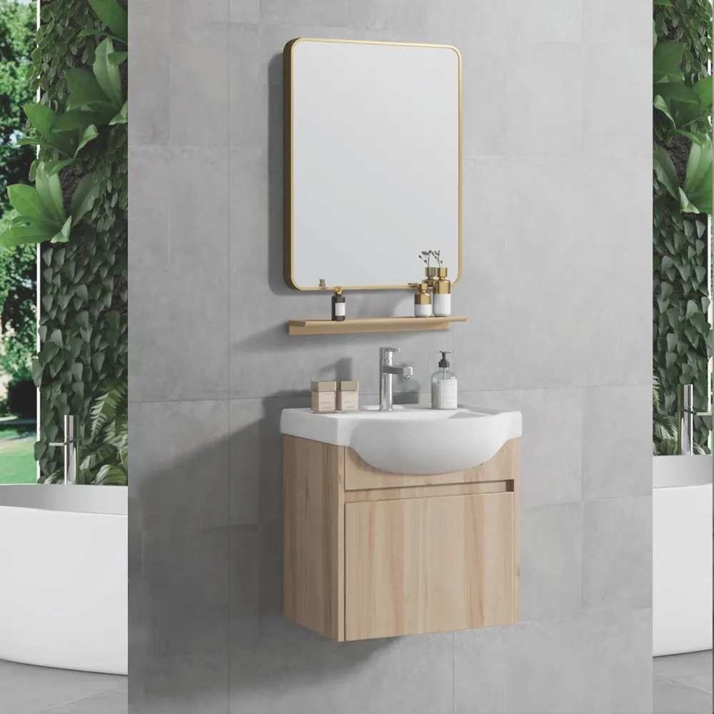 Ucuz fiyat Mini Modern paslanmaz çelik donanım basit kontrplak tek lavabo duvar asılı banyo dolabı Vanity Set