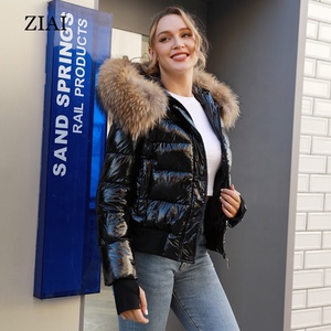 冬服クロップドパフジャケット女性光沢のあるパフコートキルティングコート