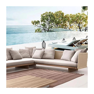 Modern L-Shaped <strong>Grey</strong> Sofa Set Outdoor Teak Wood Garden Furniture Living Room Couch Set for <strong>Patio</strong> - Product Image 3