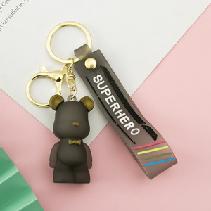 Chaveiro de urso de couro com pingente, chaveiro de borracha <span class=keywords><strong>3d</strong></span> com logo personalizado fofo