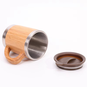 แก้วกาแฟเก็บความร้อนทำจากไม้ไผ่ผนังสองชั้นพร้อมที่จับและฝาปิดขนาด300มล. ใช้ซ้ำได้ - Product Image 4