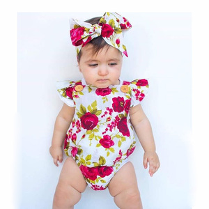 Yaz kırmızı çiçek baskı kolsuz toddler bodysuit bebek kız romper
