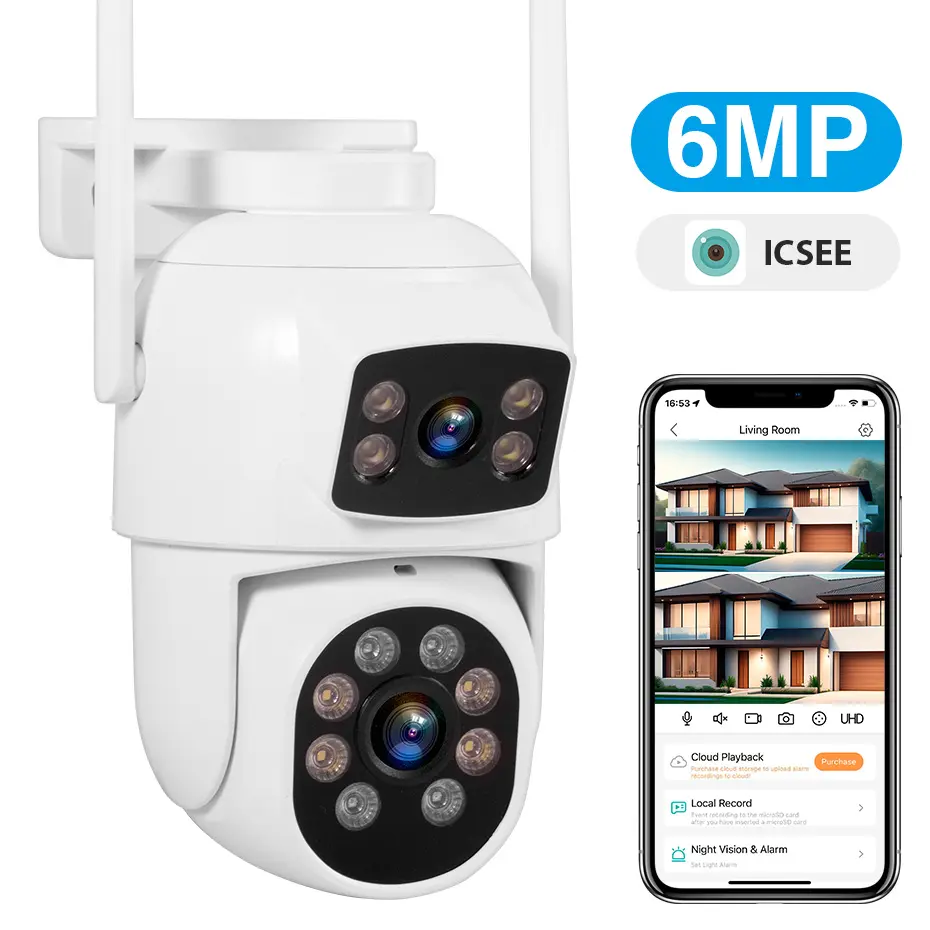 Mới đến 6MP ống kính kép ngoài trời Máy ảnh màu đêm phiên bản mạng không dây Dome Camera theo dõi chuyển động mạng PTZ camera