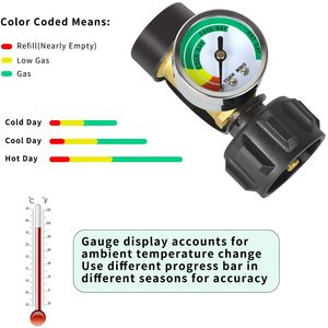 Propane Gauge,<strong>Level</strong> Indicator Propane Cylinder Gauges 3 Colors <strong>Coded</strong> Universal Propane Gas Gauge QCC1/Type 1 Connection - Product Image 2