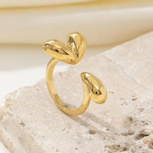 Women Love Jewelry Gift Exclusive Design Metal 18K Gold Plated <strong>Stainless</strong> Steel Adjustable Heart Open <strong>Ring</strong>