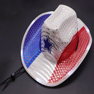 July of 4th ใหม่ธงอเมริกันฝรั่งเศสเลื่อม LED อิสระวันคาวบอยหมวกหลายสีสำหรับกลับไปโรงเรียนนักแสดงผู้ใหญ่ - Product Image 2
