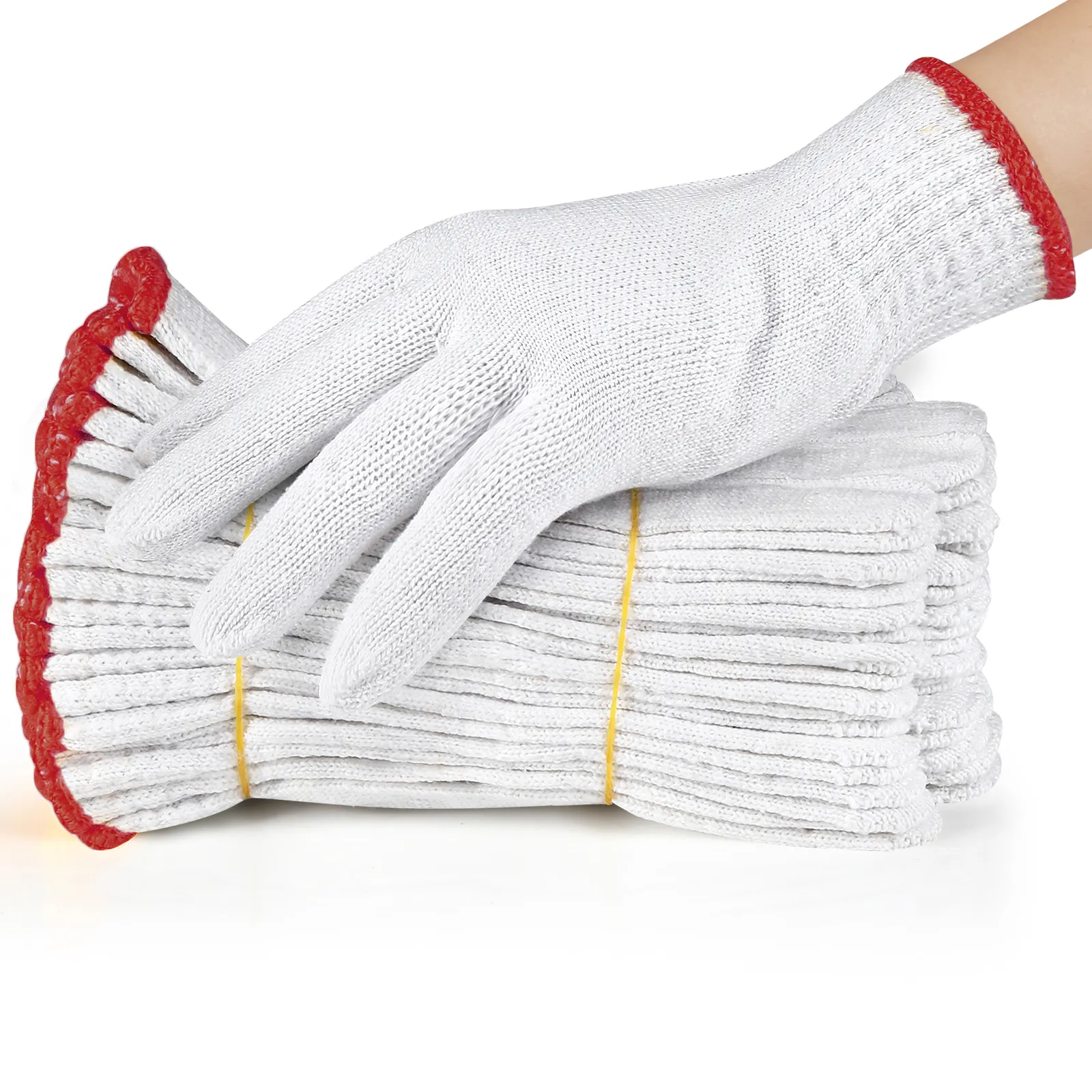 Оптовая продажа из Китая, 30-60 г/пар, белые хлопковые трикотажные перчатки для рук, защитные рабочие перчатки