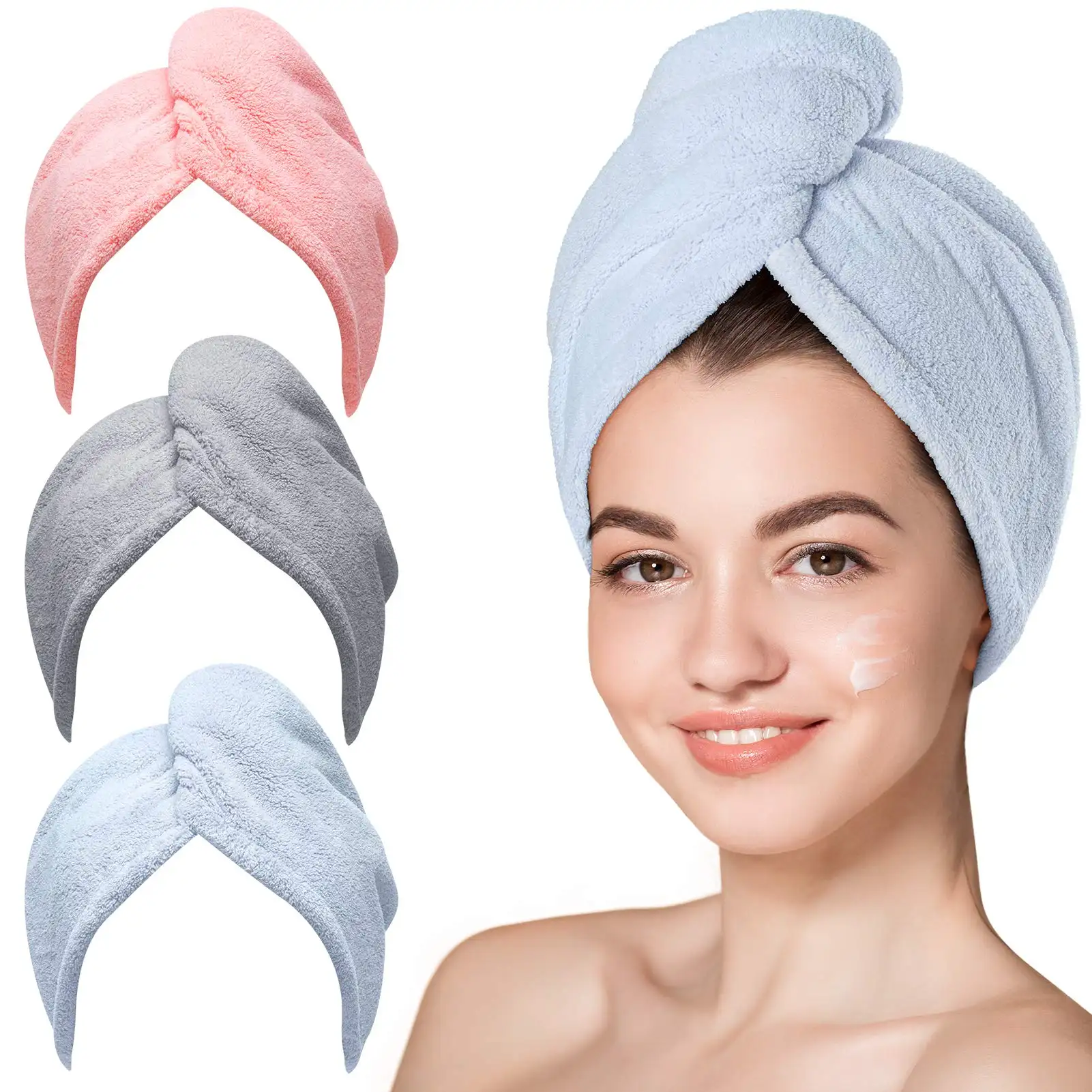 SenQi fournit une serviette pour cheveux en microfibre, 3 paquets de Turbans pour cheveux mouillés, serviettes enveloppantes pour cheveux bouclés femmes Anti frisottis
