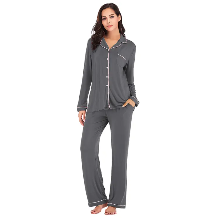 Lady's Sleepwear Wholesale Cotton Two Piece Pajamas Set Women Long Sleeve Pajamas For Woman