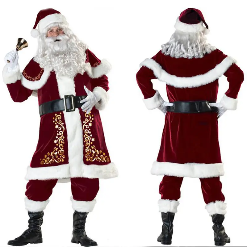 Gran oferta de conjuntos de disfraces de Navidad para hombres y mujeres adultos Extra grueso vestido de espectáculo de Navidad disfraz de Papá Noel