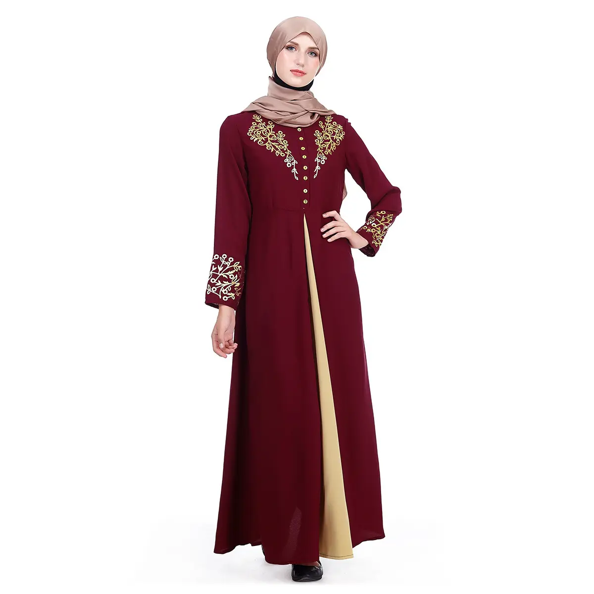 Kadın moda Maxi yaldızlı giyim uzun elbise altın kaplama rahat Abaya müslüman kıyafetleri Dubai müslüman kıyafetleri İslami giyim