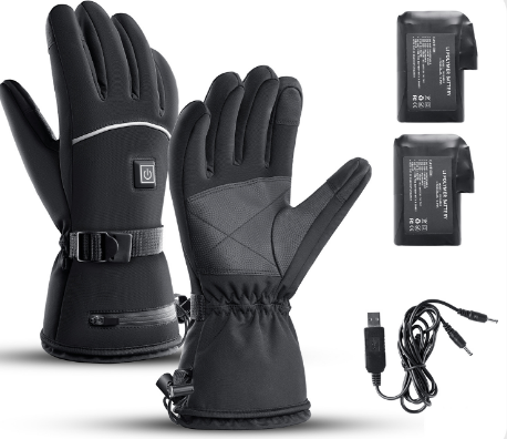Gants chauffants noirs avec 2 piles L