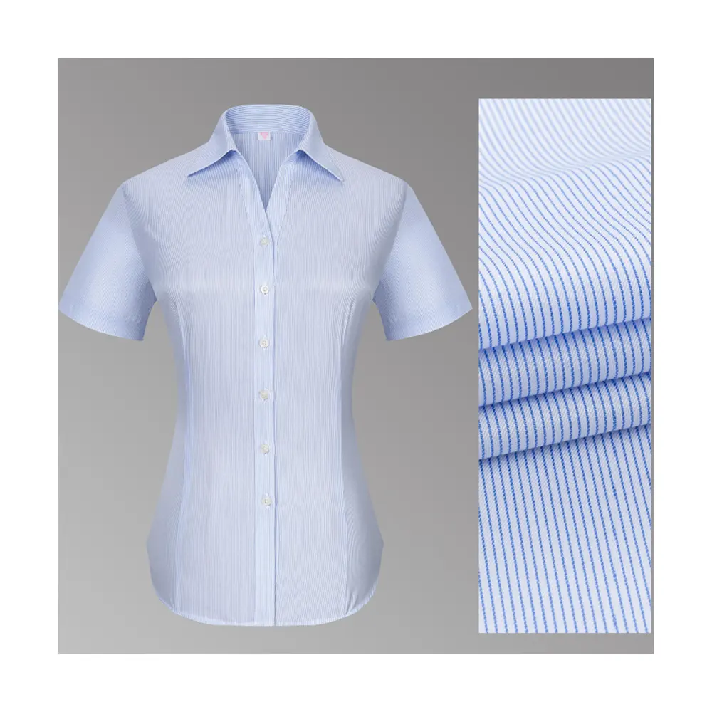 Blusas de negocios sin arrugas ajustadas para mujer, camisa de vestir de trabajo de oficina de manga corta, camisa Formal de alta calidad para mujer
