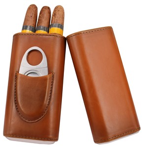 זול 3 אצבע pu עור cigar עם פרה מותאם אישית חותך פרה-תיק סיגר