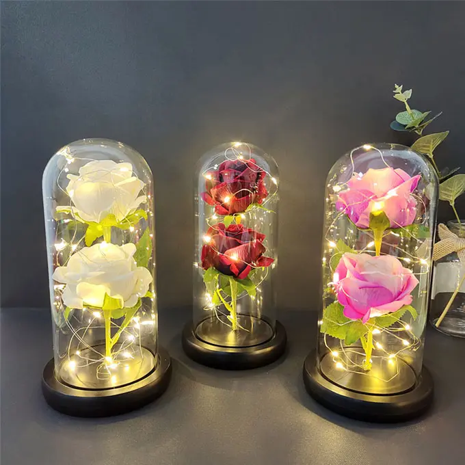 Fiori decorativi lampada fiore eterno cupola accessori rosa stabilizzata Led Light Home Decor