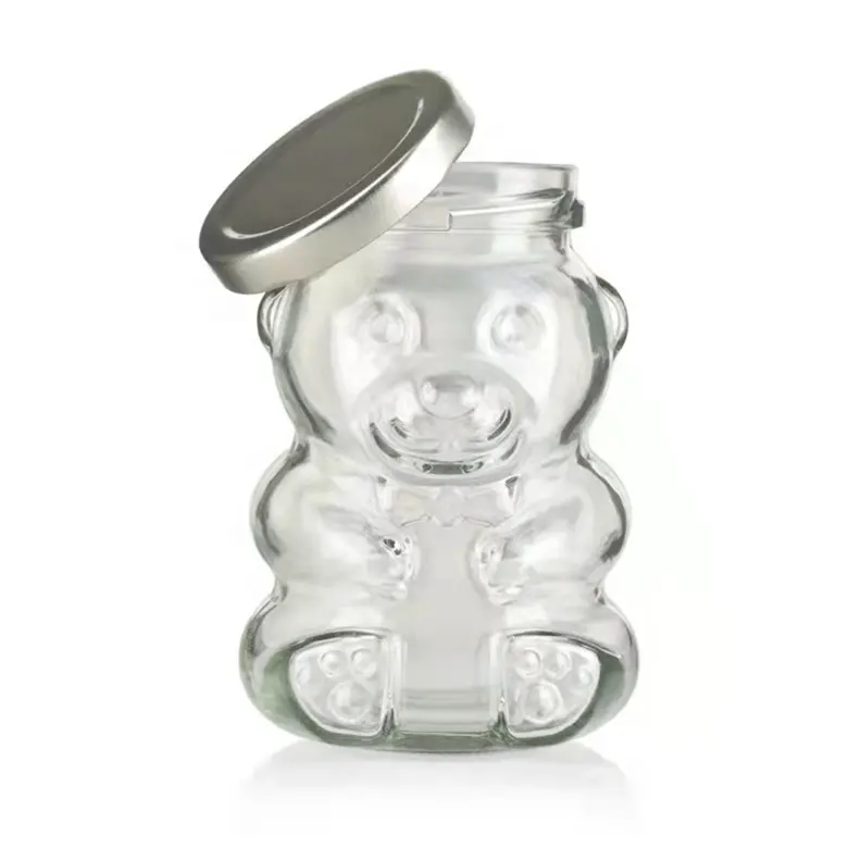 Bote de cristal transparente con forma de oso de peluche, 250ml, 8 oz, con tapas de Metal, tarro de cristal decorativo, contenedor de regalo para dulces de miel