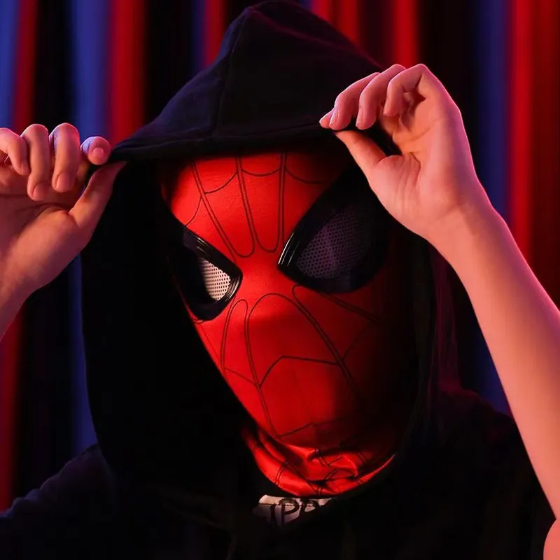 Spiderman Eletronic LED intermitente increíble guiño rojo parpadeo movimiento ojos traje visera cara robótica máscara de hombre araña para niños adultos
