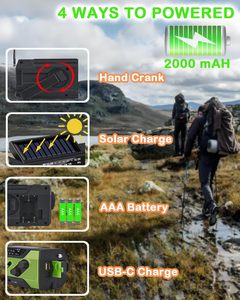 高级2000毫安太阳能NOAA迷你收音机，带发光二极管显示手摇扬声器收音机，带调幅/调频警报，适合专业幸存者 - Product Image 4