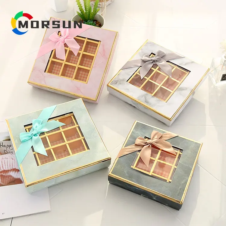 1200g di cartone 9 griglie di san valentino scatole di imballaggio di cioccolato Morsun marmorizzazione stampa scatola di caramelle alimentari scatole rigide quadrate