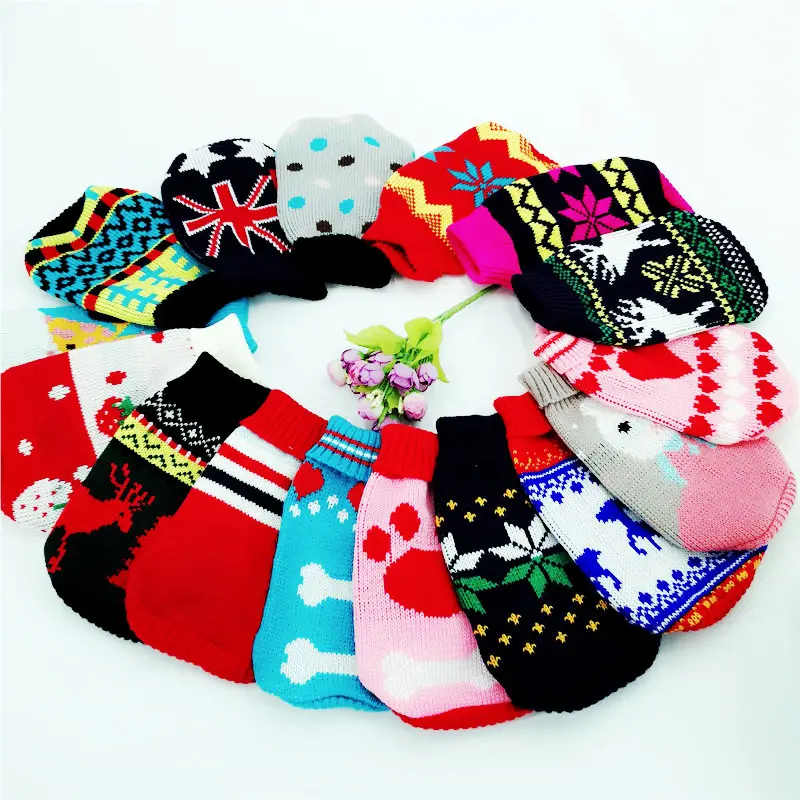 2024 Christmas Cartoon Puppy Dog Sweater Winter Warm Clothing Small Dogs Chihuahua Coat Knitting Crochet Cloth Jersey