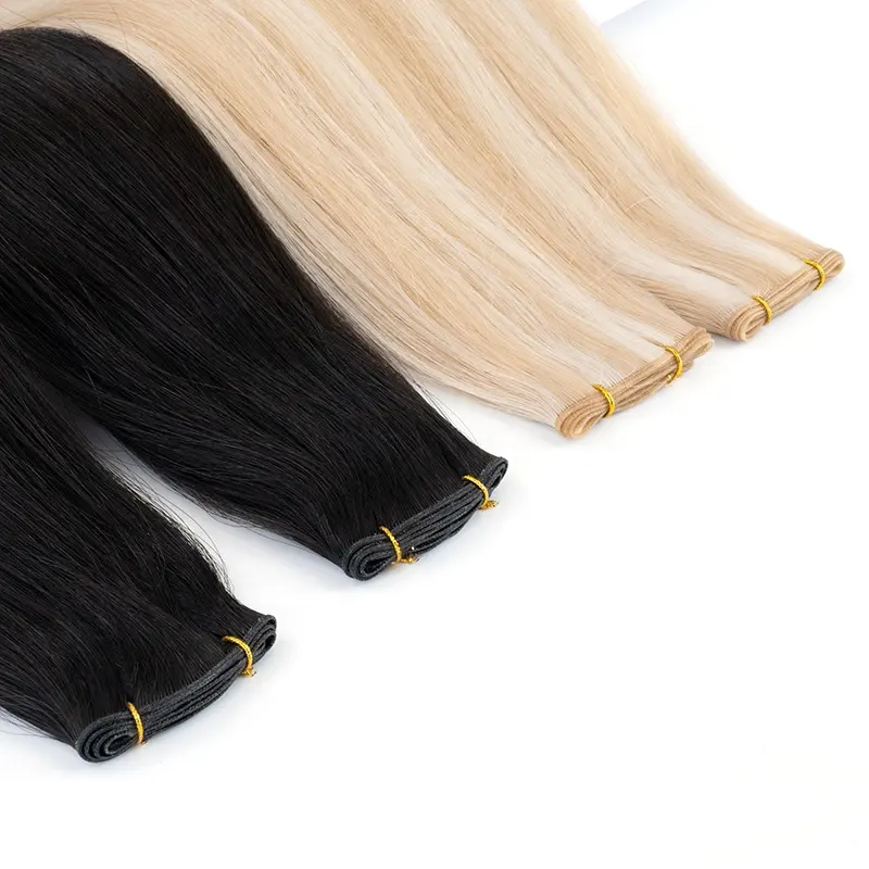 Extensiones de cabello de trama Genius Invisible delgada rusa alineada con cutícula Trama Genius de cabello humano virgen dibujado doble sin costuras