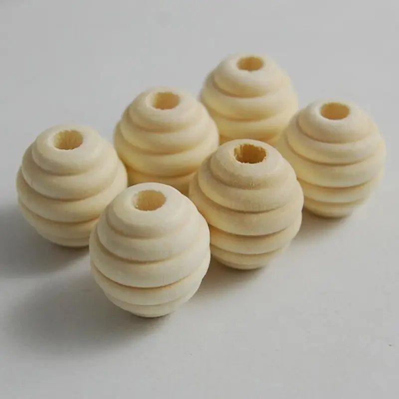 Wood Beads Spacer Beads Balls Round Thread Wooden Eco-friendly DIY Natural Color 20mm 100% Wood Spiral Ball WB1912082 MX