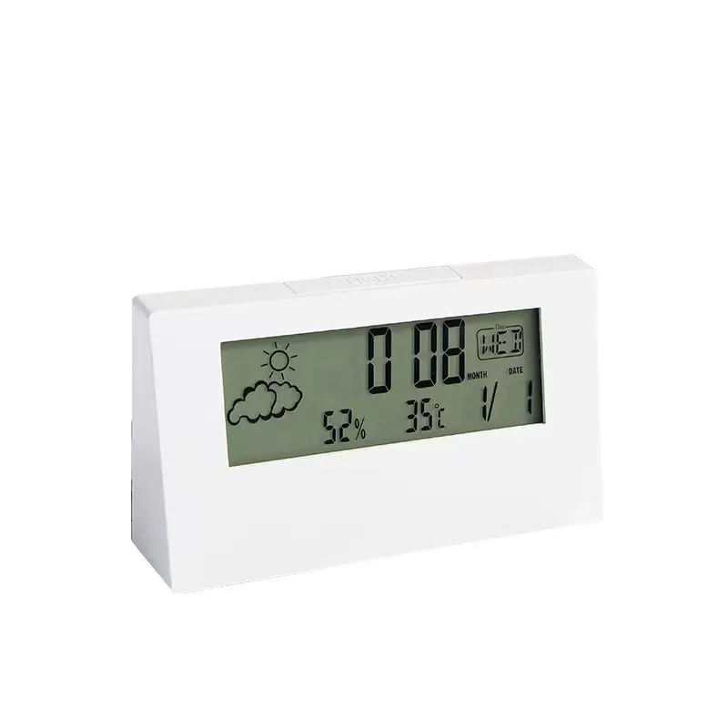 LED hava istasyonu ekran alarmı saat promosyon ev sıcaklık göstergesi nem şeffaf LCD masa saati