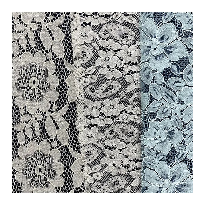 Nuovo arrivo 65% Nylon 35% cotone tinto maglia di pizzo con motivi floreali tessuto per indumenti e decorazioni per la casa