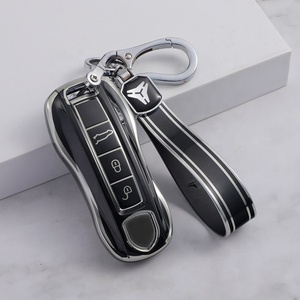 Gümüş kenar TPU araba anahtarı durum kapak koruyucu için anahtarlık ile 911 Cayenne Panamera Macan sınıf araba anahtarlık - Product Image 3