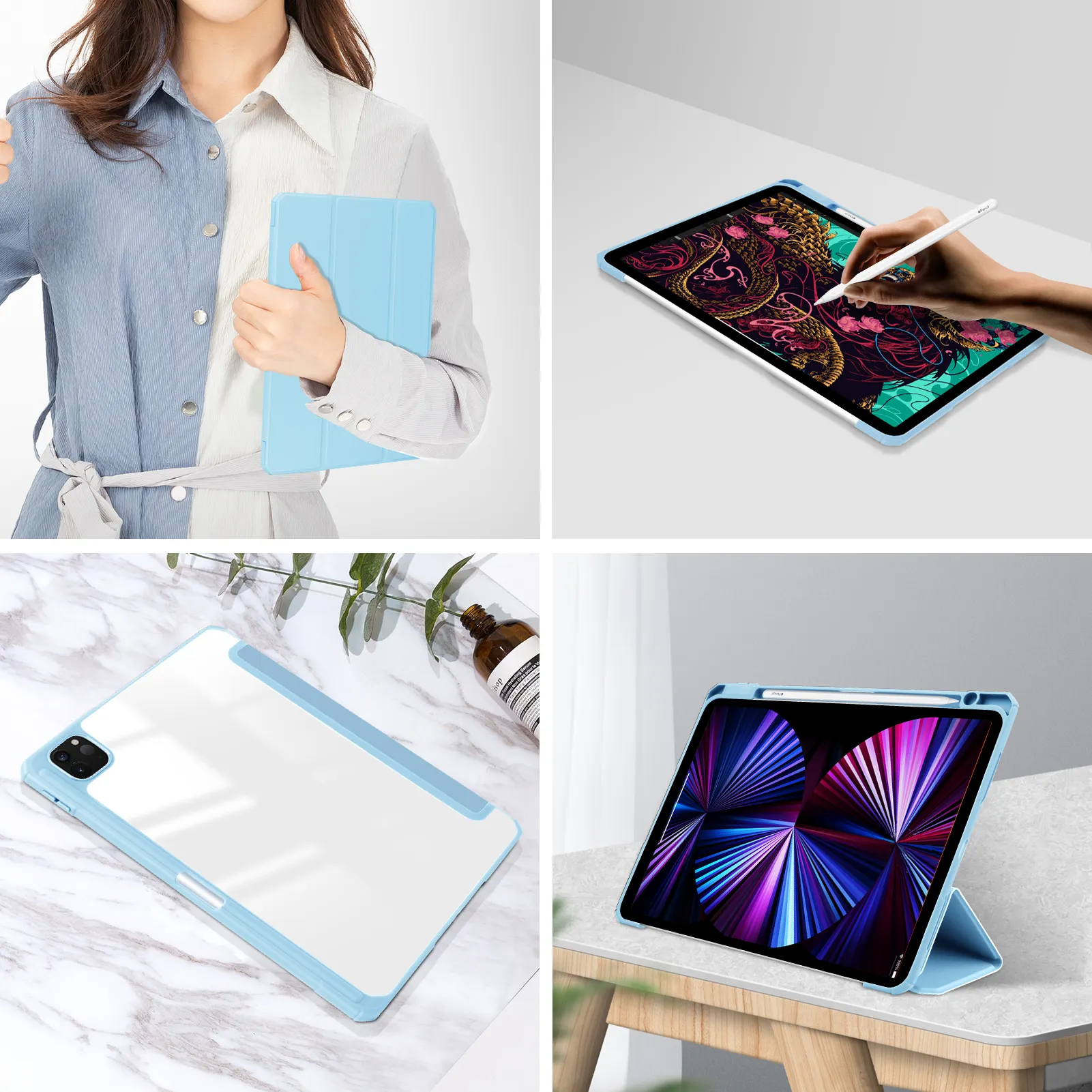 2024 New Pu Leather Case For Ipad Pro 12.9 Triple Folding Tablet Case For Ipad Pro 11