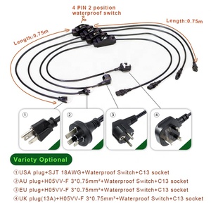American Standard <strong>18</strong> <strong>AWG</strong> High Current Waterproof XX-308 Inline Switch Female Plug C13 Extension Power <strong>Cord</strong> - Product Image 2