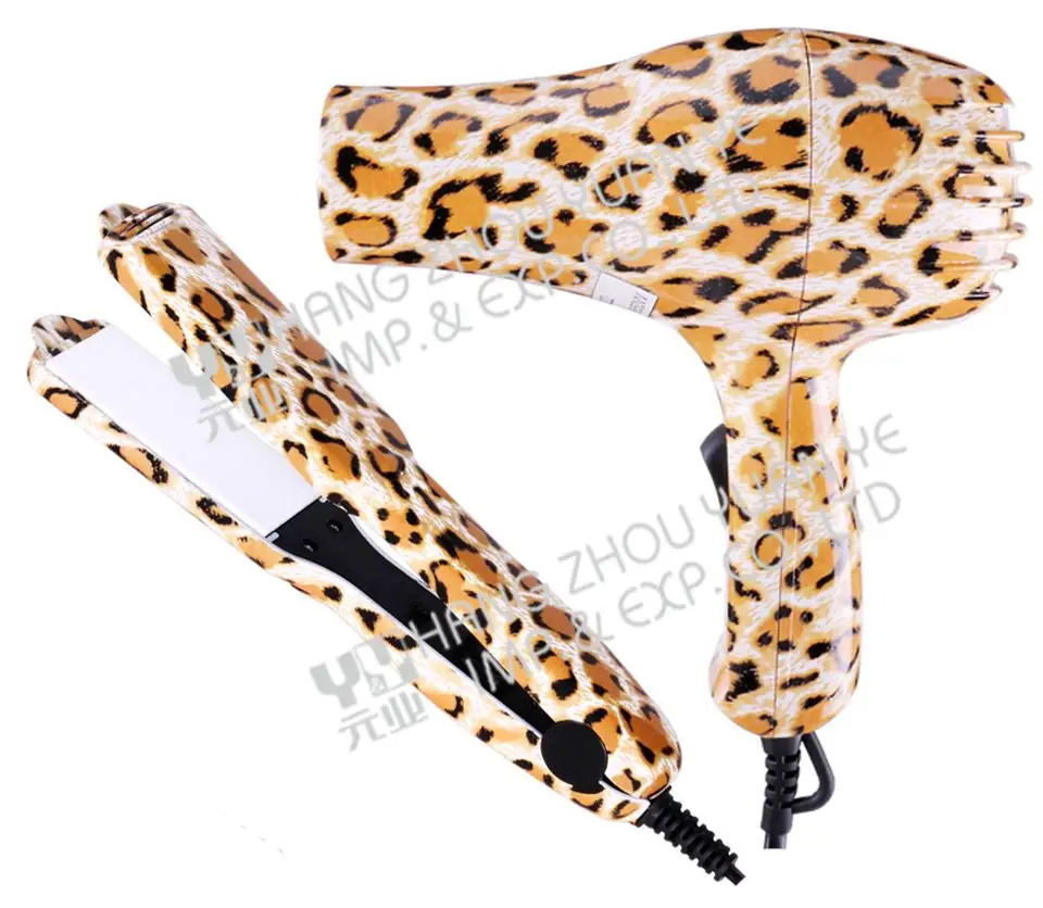 Hot Sale Leopard Haar glätter und Haartrockner Set