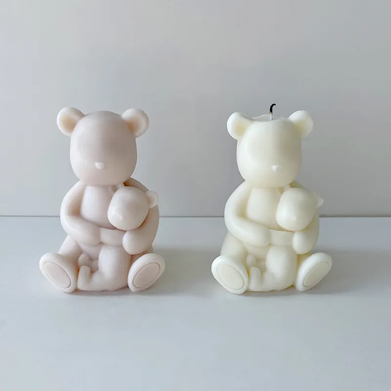 Molde de silicona con forma de oso de dibujos animados 3D, figura de yeso, adornos artesanales, vela perfumada