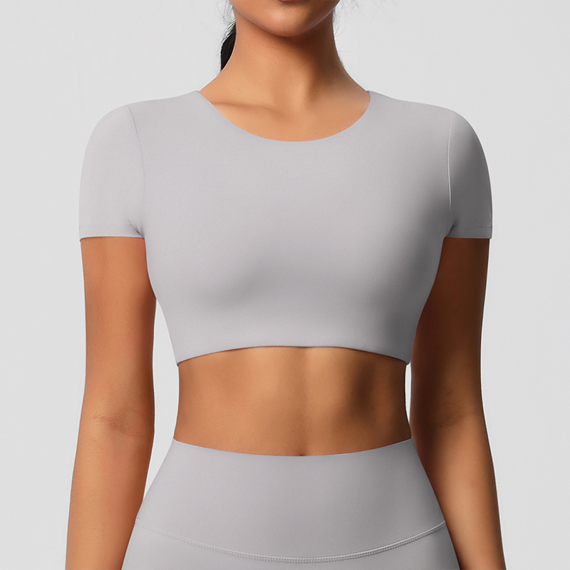 Crop manches courtes-gris clair