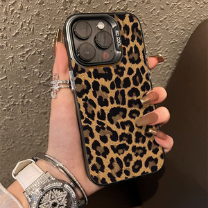 เคสโทรศัพท์ PC แบบแข็งพิมพ์ลายเสือดาวสีน้ำตาลสุดหรูสำหรับ iPhone 15 14 13 11 Plus Pro MAX กรอบสีเสือดาว - Product Image 1
