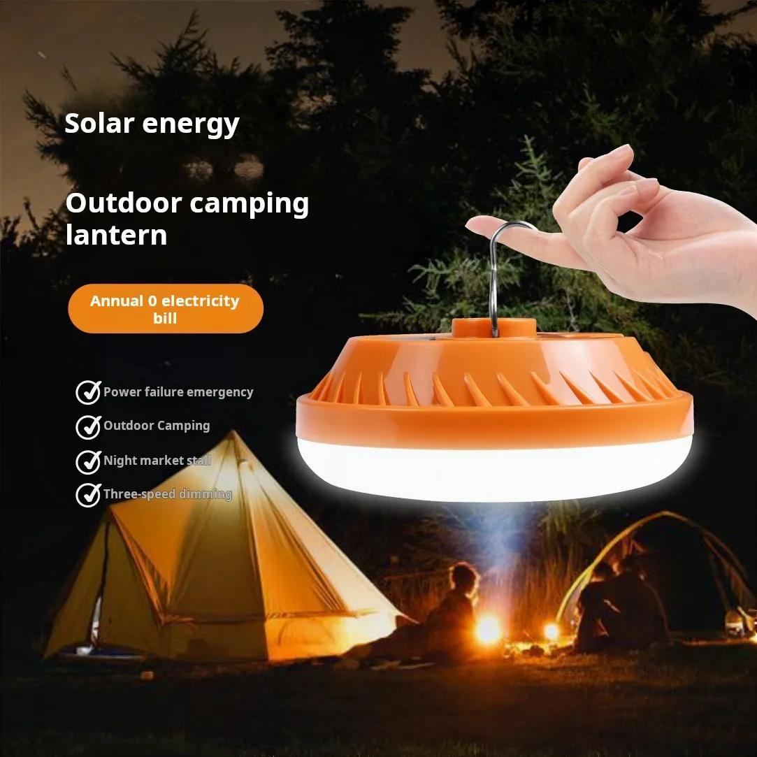 Linterna para acampar con energía solar, luz LED de emergencia, iluminación recargable para el mercado nocturno, luz solar para acampar al aire libre