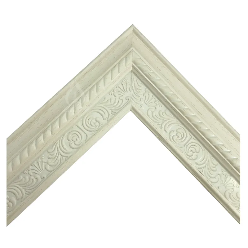 Eco-friendly Western Style Milky White Woody Grain PS Polystyrene Decorative Pattern Photo Moulding