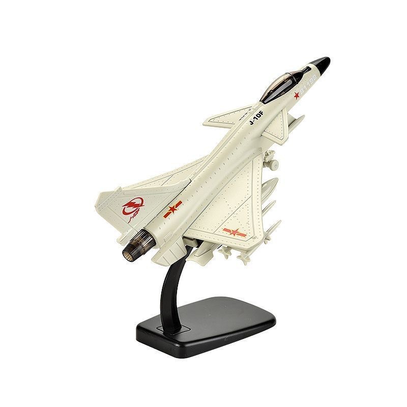 Avion de chasse J-10 en alliage, blanc, avec support.