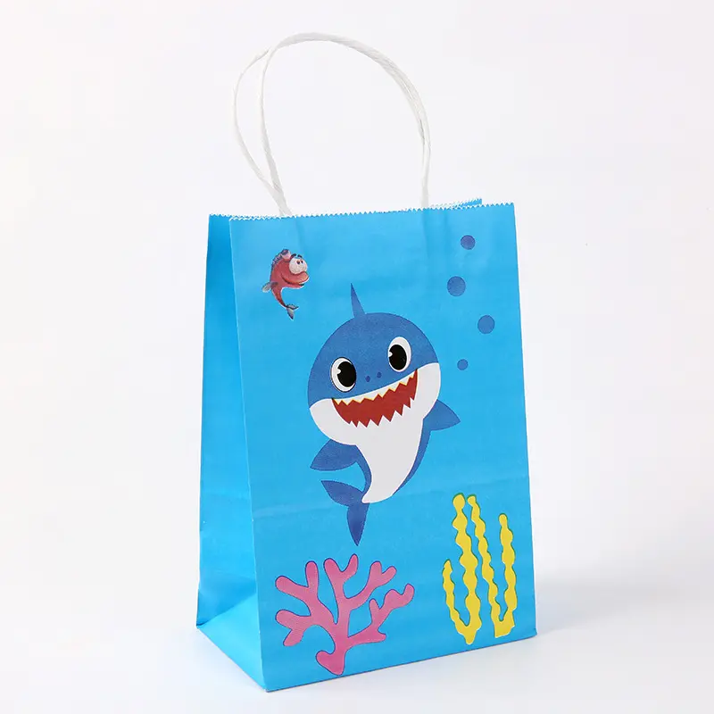 Üreticileri özelleştirilmiş kraft kağıt karikatür shark serisi çanta alışveriş çantaları