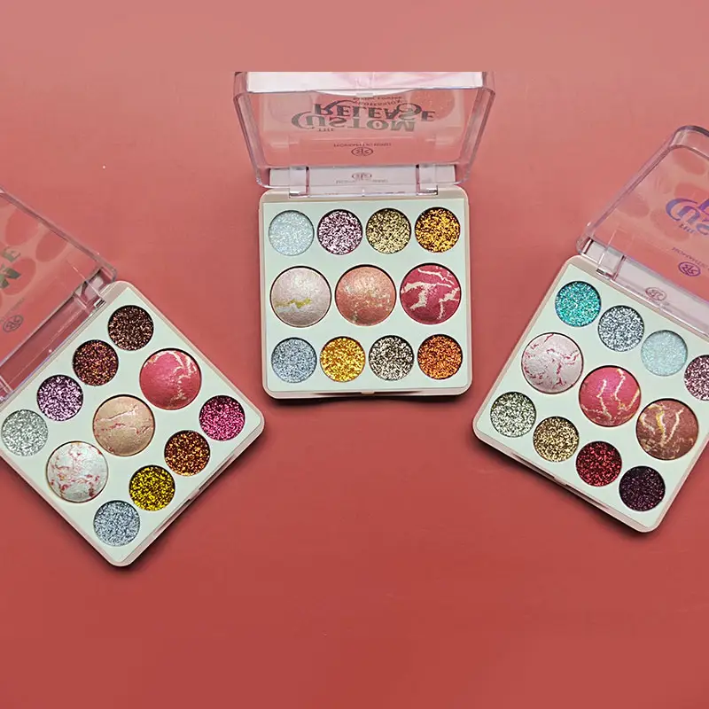 Pássaro romântico cores bonitas, ouro rosa brilhoso atacado paleta de sombras maquiagem cosméticos forma redonda logotipo personalizado